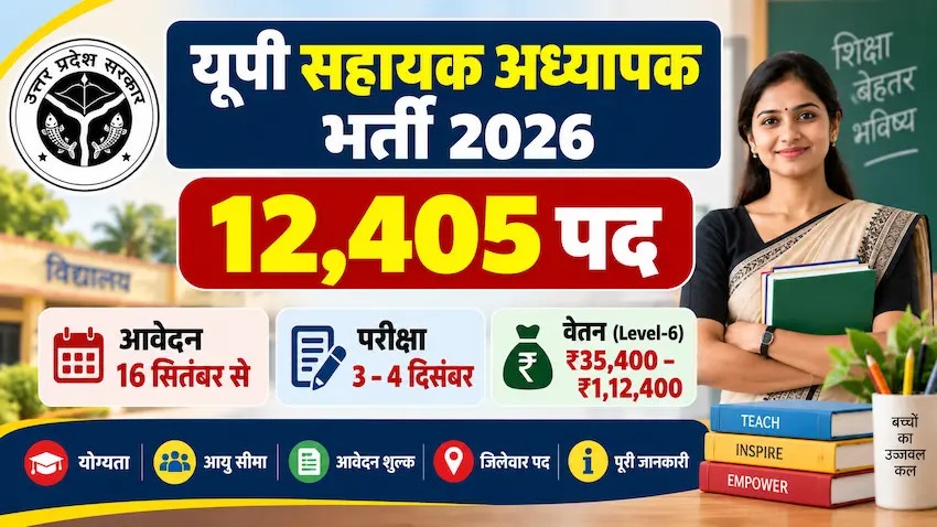 यूपी सहायक अध्यापक भर्ती 2026 में 12,405 पदों पर भर्ती शुरू, पूरी जानकारी देखें