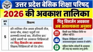 उत्तर प्रदेश बेसिक शिक्षा परिषद अवकाश 2026